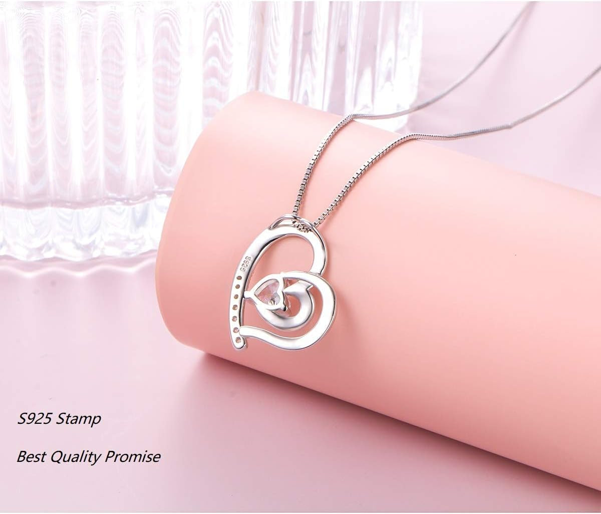Mother's Day Necklace ''I love you to the moon and back'' 925 Sterling Silver CZ Pendant  